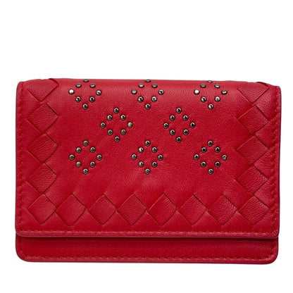 Bottega Veneta Intrecciato Studs Card Case Business Holder Bifold Leather Red