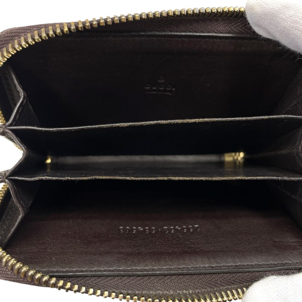 Gucci Guccissima Coin Purse Card Case Zip Around GG Logo Leather Dark Brown — view 6