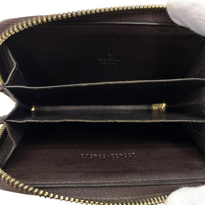 Gucci Guccissima Coin Purse Card Case Zip Around GG Logo Leather Dark Brown — view 6