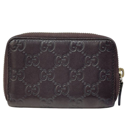 Gucci Guccissima Coin Purse Card Case Zip Around GG Logo Leather Dark Brown — view 2