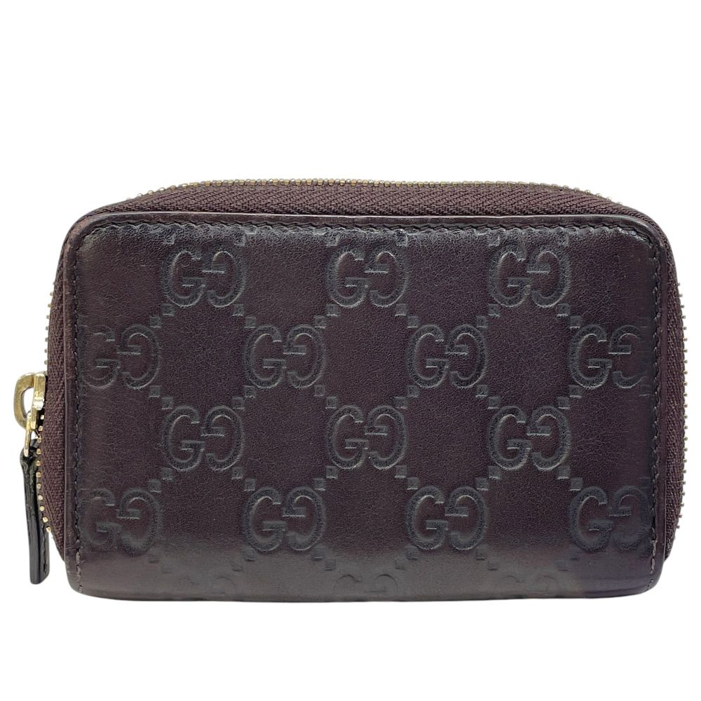 Gucci Guccissima Coin Purse Card Case Zip Around GG Logo Leather Dark Brown