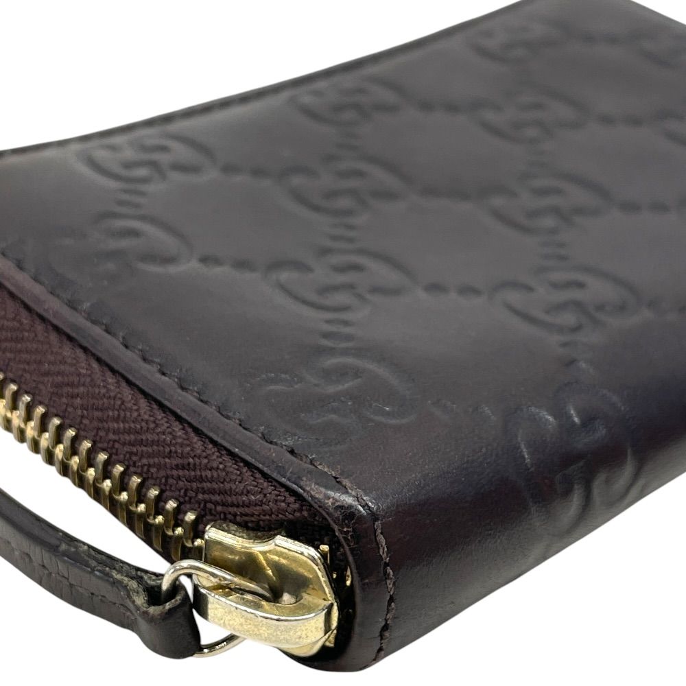 Gucci Guccissima Coin Purse Card Case Zip Around GG Logo Leather Dark Brown — view 3