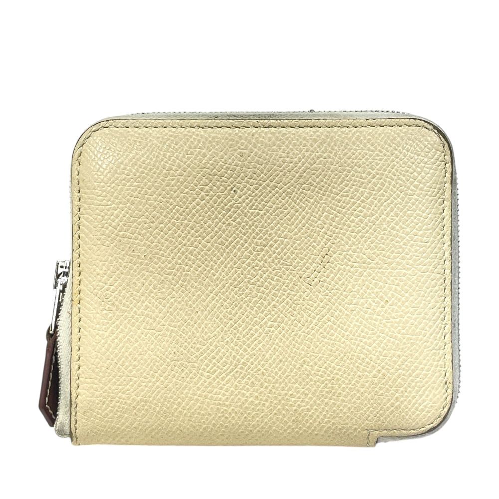 Hermes Azap Silk in Compact Coin Purse Card Case Epsom Ivory White Simple Daily