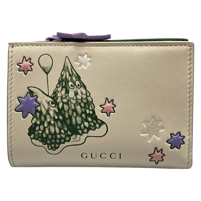 Gucci Bifold Wallet Yuko Higuchi Light Gray Dark Green Multi Embossed L-shaped