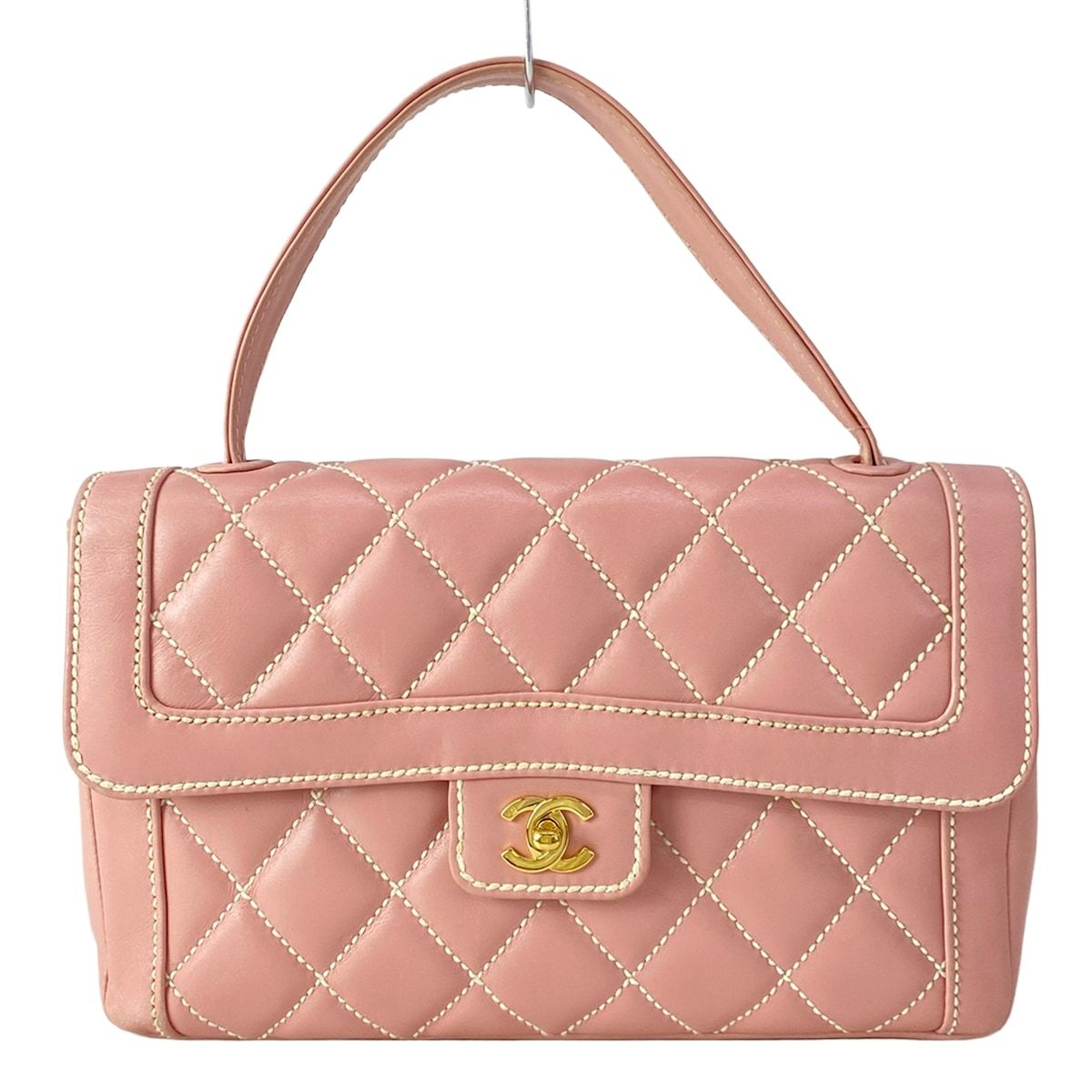 Chanel Handbag Wild Stitch Pink Gold Turnlock Flap Bag Lambskin