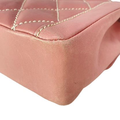 Chanel Handbag Wild Stitch Pink Gold Turnlock Flap Bag Lambskin — view 8