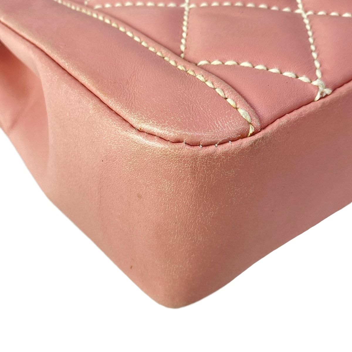 Chanel Handbag Wild Stitch Pink Gold Turnlock Flap Bag Lambskin — view 9