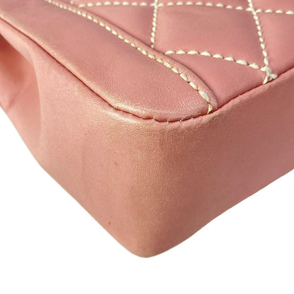 Chanel Handbag Wild Stitch Pink Gold Turnlock Flap Bag Lambskin — view 9