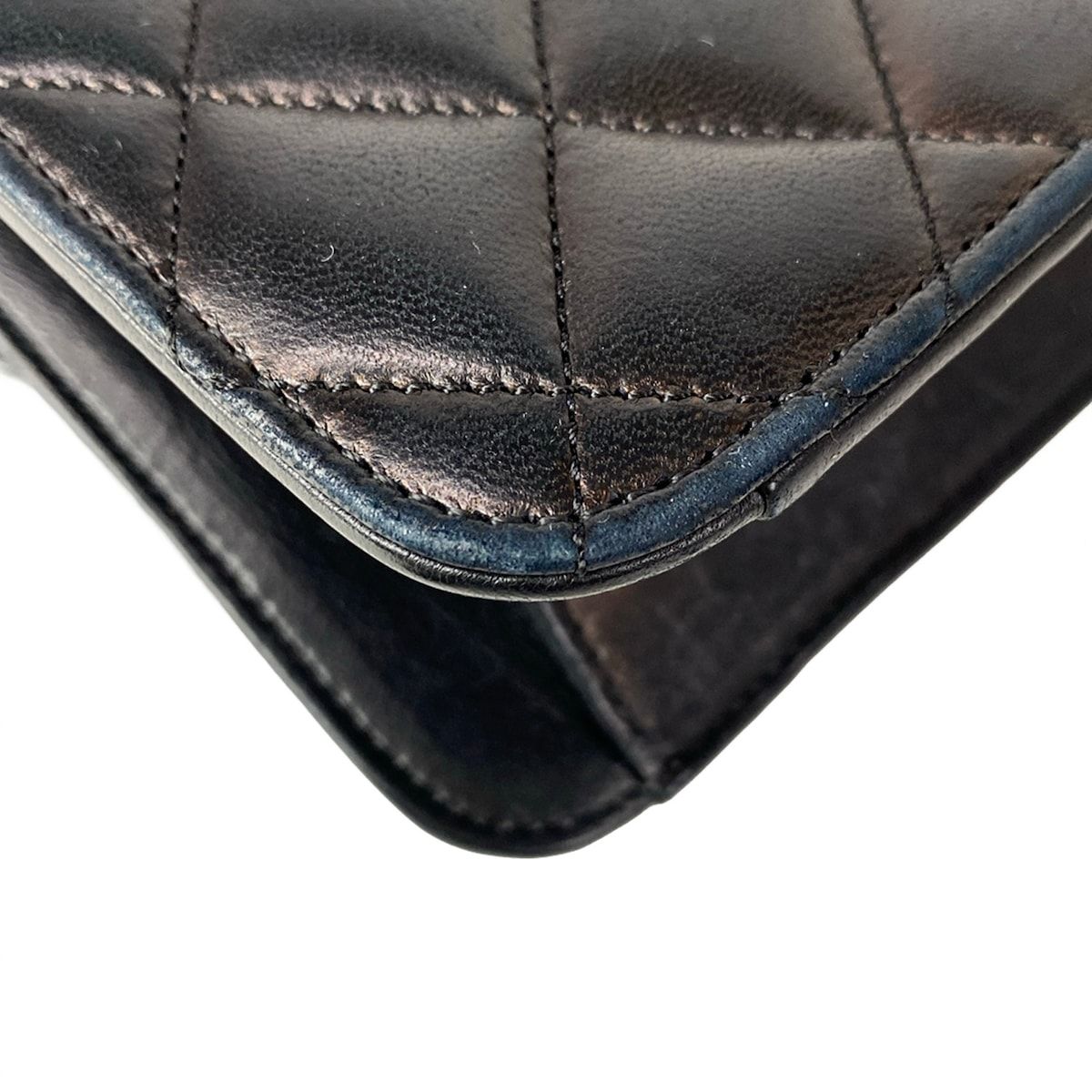 Chanel Shoulder Bag Single Flap Quilted Black Gold Chain Turnlock Lambskin — view 8
