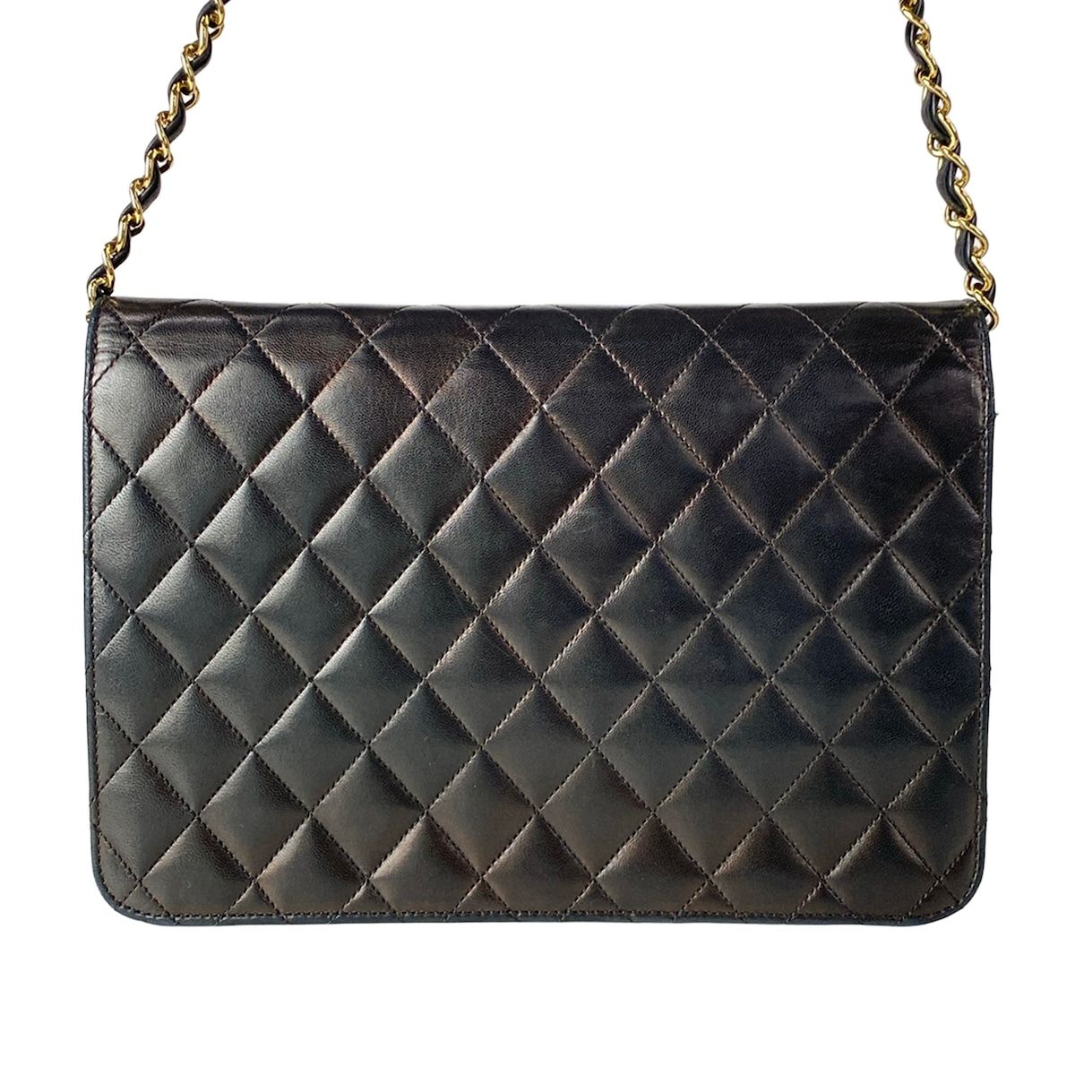 Chanel Shoulder Bag Single Flap Quilted Black Gold Chain Turnlock Lambskin — view 3