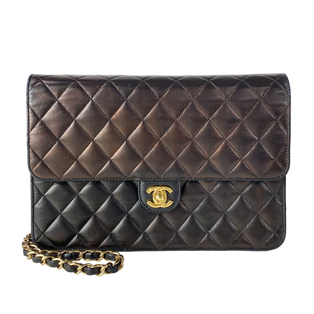 Chanel Shoulder Bag Single Flap Quilted Black Gold Chain Turnlock Lambskin