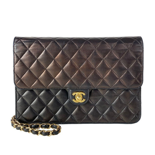 Chanel Shoulder Bag Single Flap Quilted Black Gold Chain Turnlock Lambskin