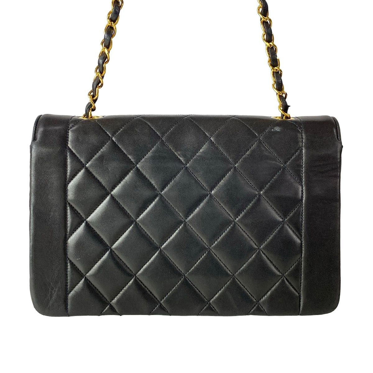 Chanel Shoulder Bag Diana Flap Quilted Black Chain Gold Lambskin — view 3