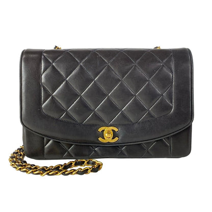 Chanel Shoulder Bag Diana Flap Quilted Black Chain Gold Lambskin