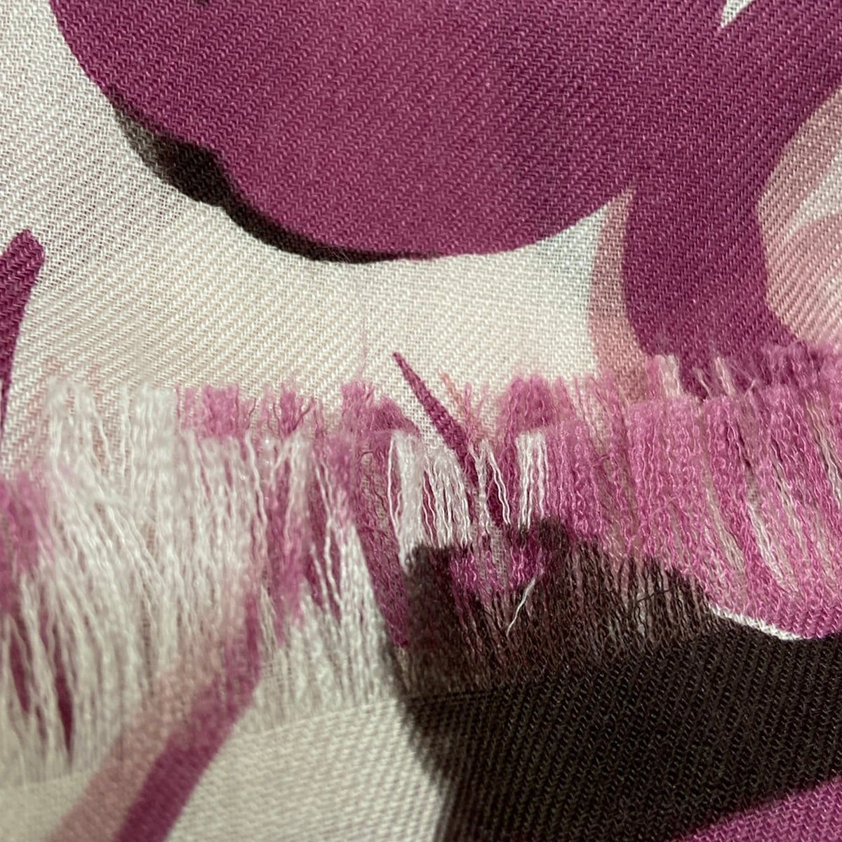 Loro Piana Shawl Pink Light Dark Brown Floral Pattern Cashmere Silk Scarf — view 4