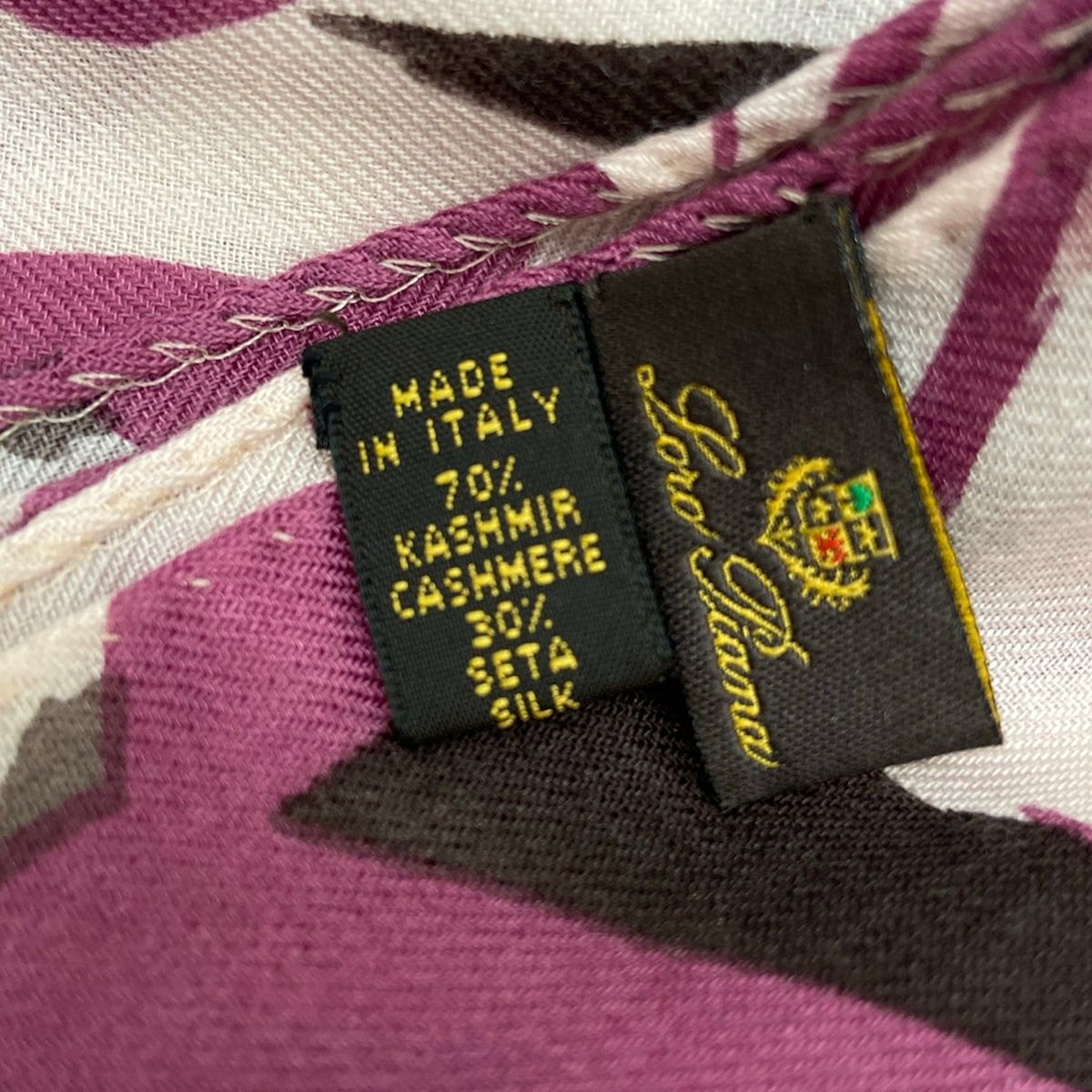 Loro Piana Shawl Pink Light Dark Brown Floral Pattern Cashmere Silk Scarf — view 3