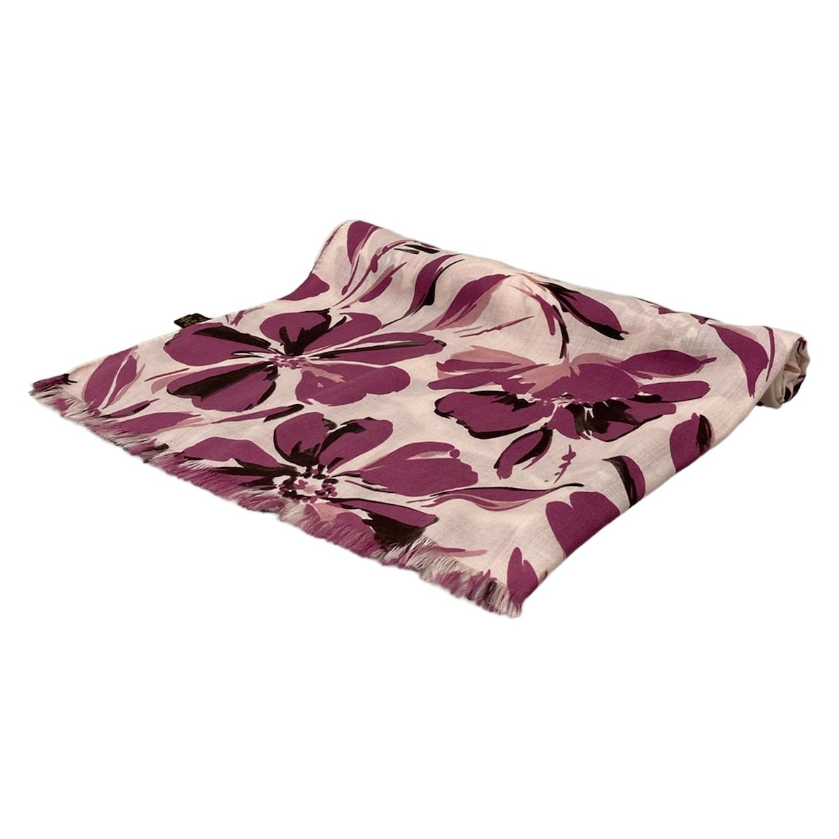 Loro Piana Shawl Pink Light Dark Brown Floral Pattern Cashmere Silk Scarf