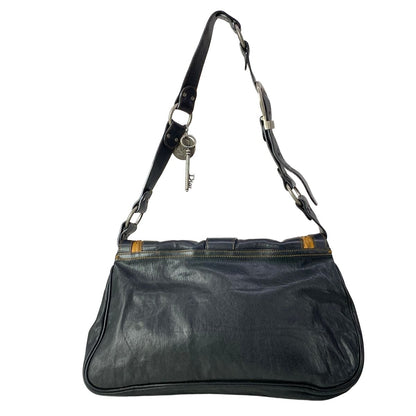 Dior Shoulder Bag Gaucho Black Light Brown Leather — view 3