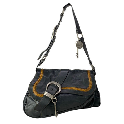 Dior Shoulder Bag Gaucho Black Light Brown Leather