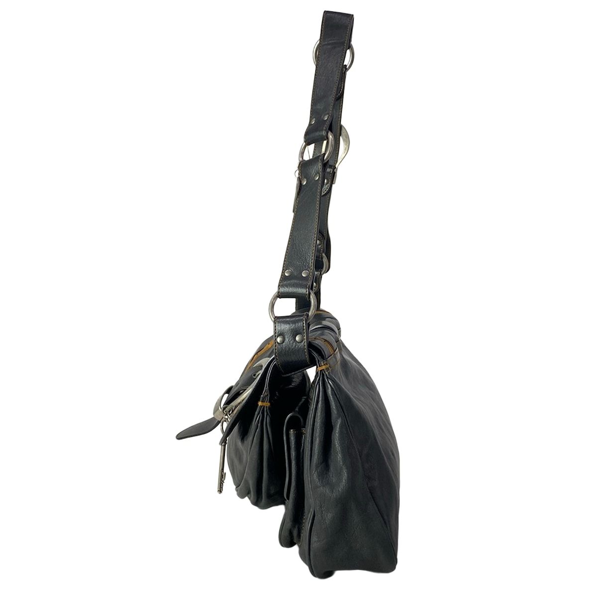 Dior Shoulder Bag Gaucho Black Light Brown Leather — view 4