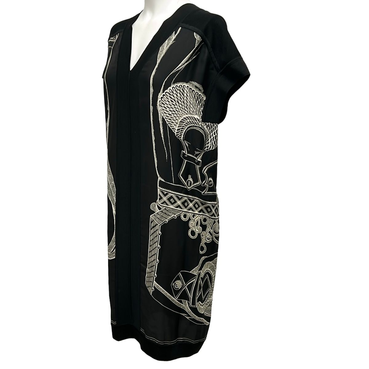 Hermes Dress 38 M Black White Short Sleeve Zouaves Et Dragons Finesse Neck Knee — view 8