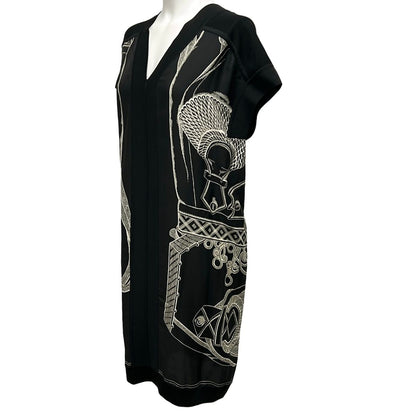 Hermes Dress 38 M Black White Short Sleeve Zouaves Et Dragons Finesse Neck Knee — view 8