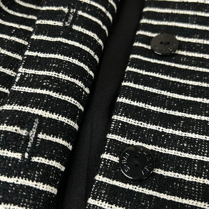 Chanel Coat 36 S Black White Long Sleeve Border Camellia Autumn Cotton Wool — view 9