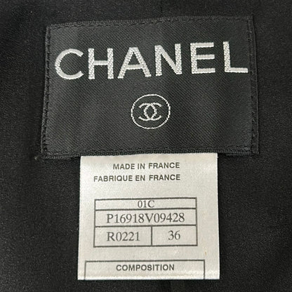 Chanel Coat 36 S Black White Long Sleeve Border Camellia Autumn Cotton Wool — view 3