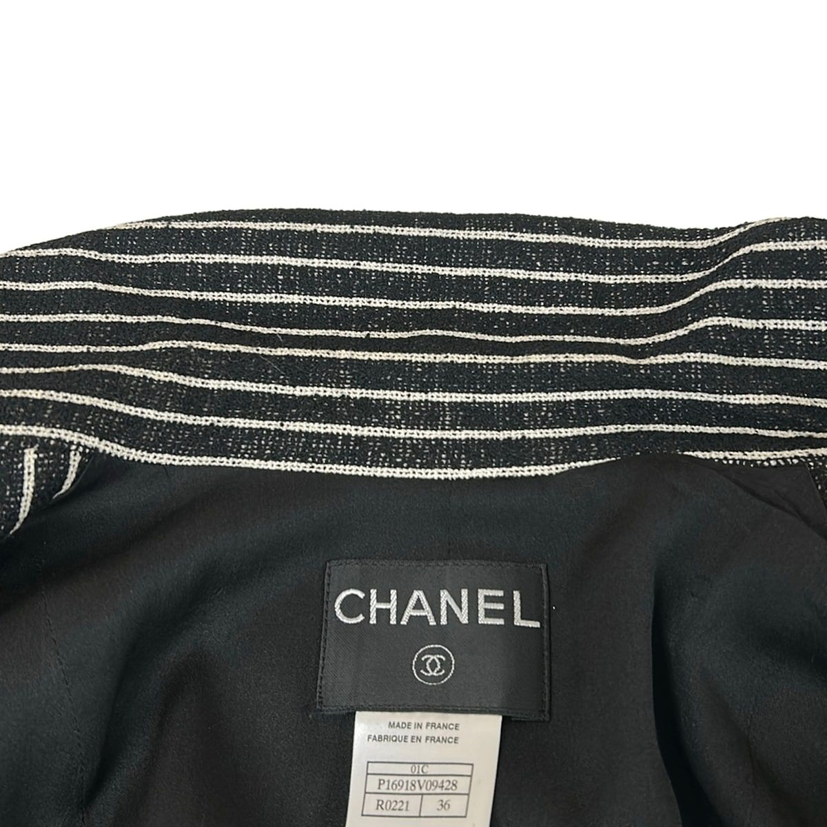 Chanel Coat 36 S Black White Long Sleeve Border Camellia Autumn Cotton Wool — view 7