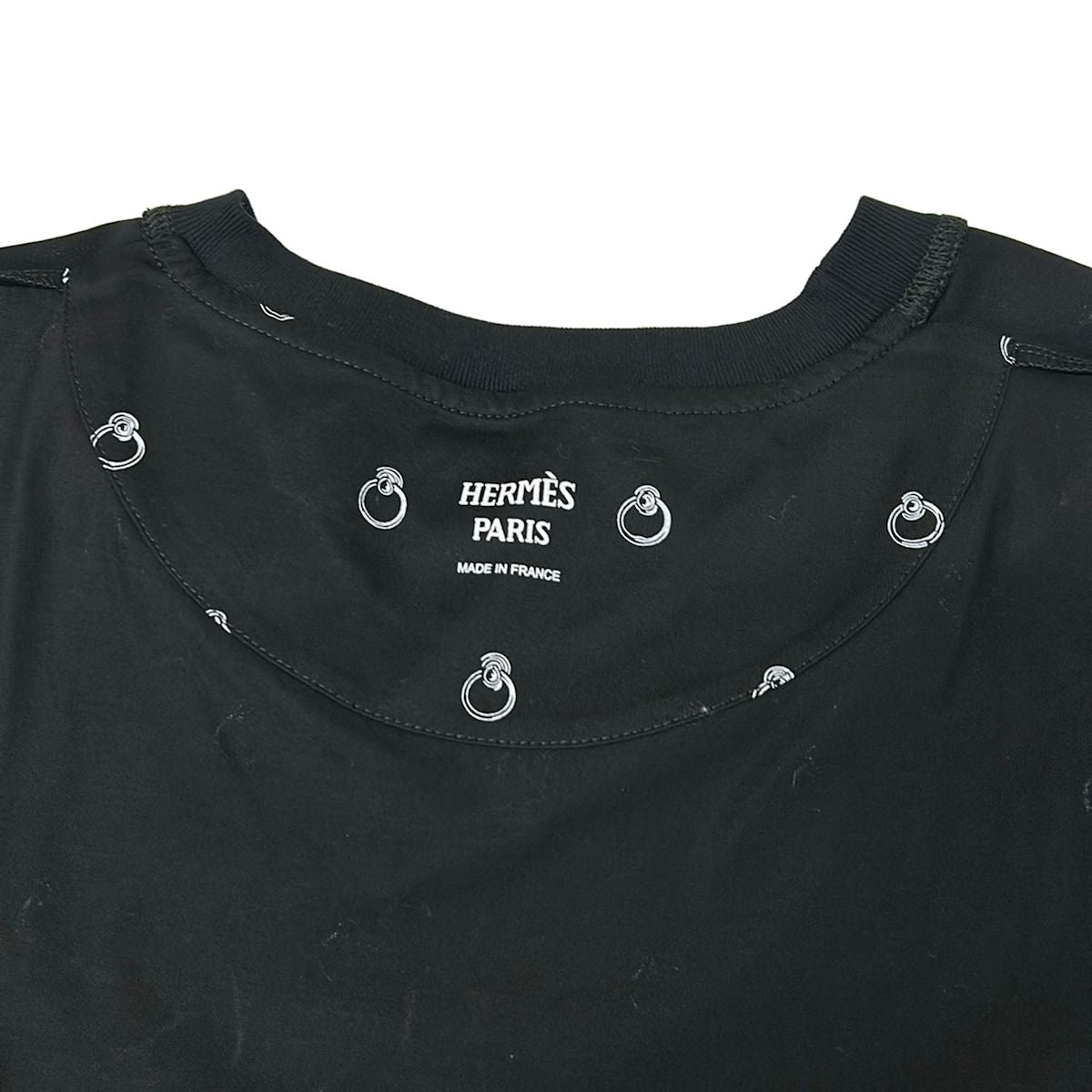 Hermes Short Sleeve T-Shirt 40 M Black White Crew Neck Anno Finesse Cotton — view 8