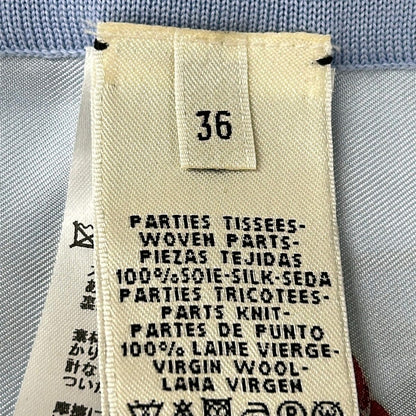 Hermes Dress 36 S Light Blue Bordeaux Multi V-neck Long Fouets ET Badines Wool — view 5