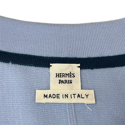 Hermes Dress 36 S Light Blue Bordeaux Multi V-neck Long Fouets ET Badines Wool — view 3