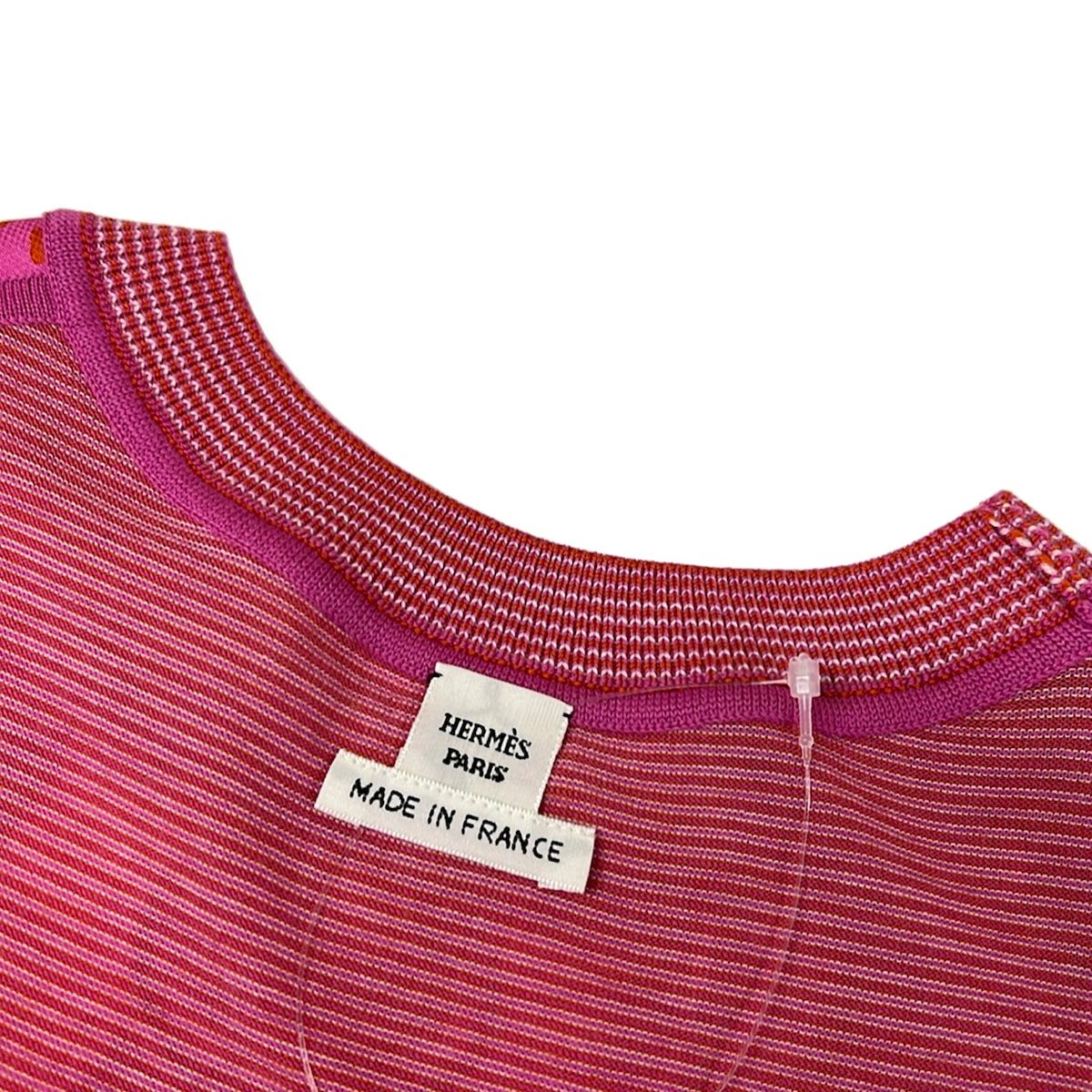 Hermes Short Sleeve Top 36 S Pink White Red Crew Neck Candy Libris Bandana Wool — view 8