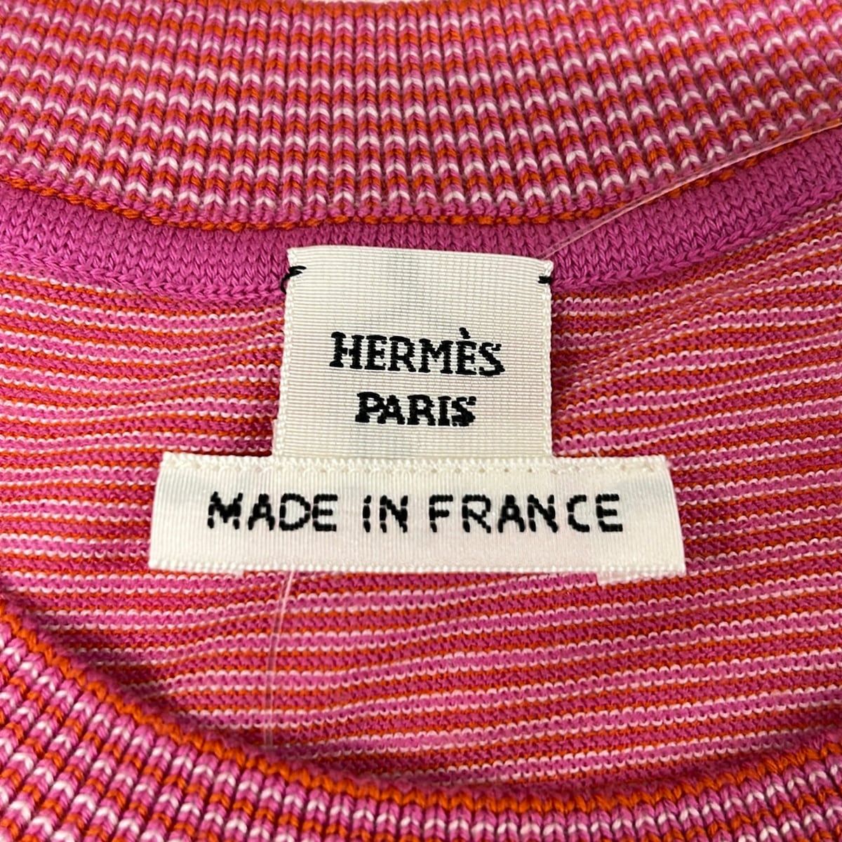 Hermes Short Sleeve Top 36 S Pink White Red Crew Neck Candy Libris Bandana Wool — view 3
