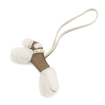 Hermes Bag Charm Buddy Epi Etoupe Cles Gold Lambskin Shearling