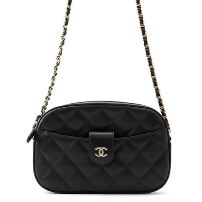 Chanel Chain Shoulder Bag Quilted CC Logo Caviar Leather Black
