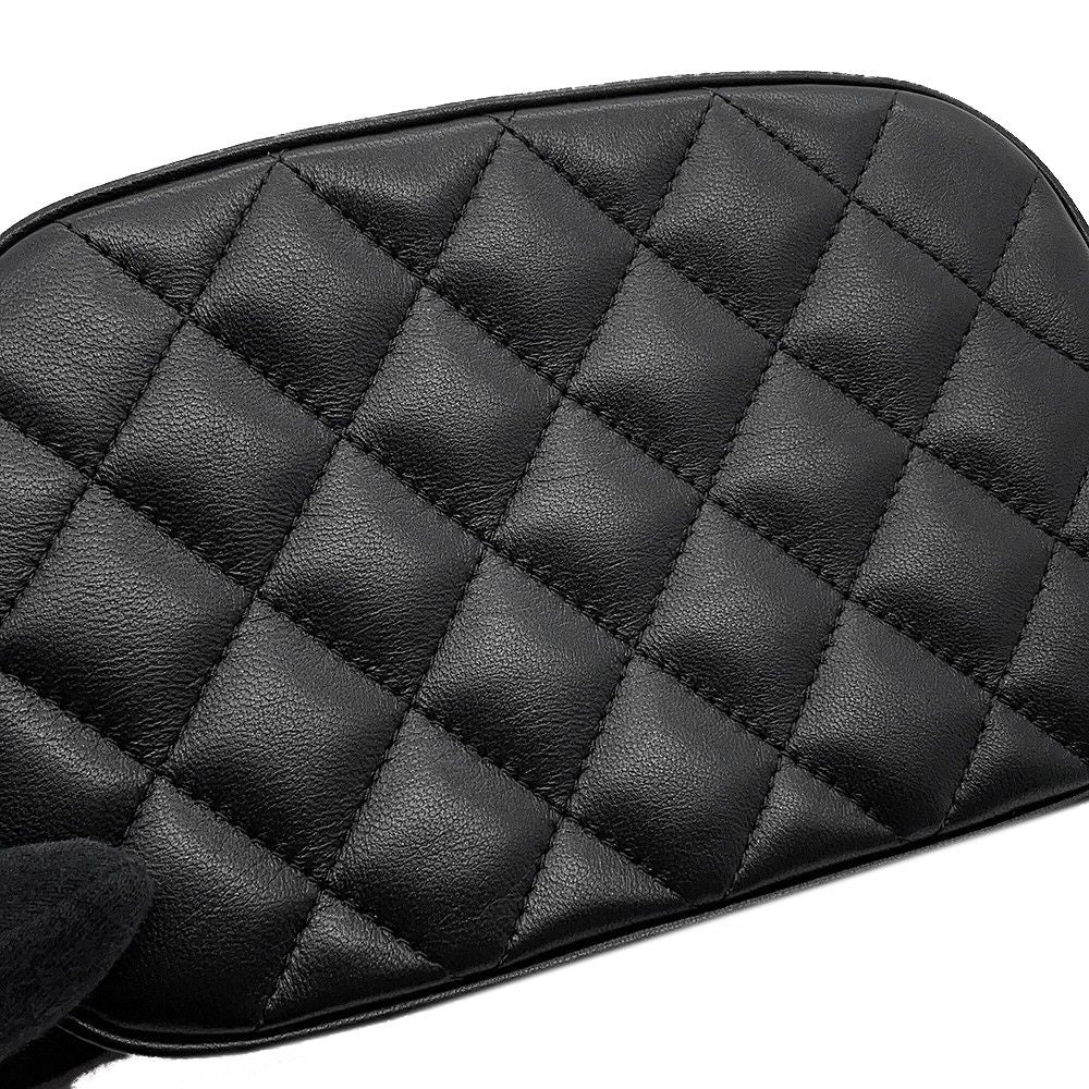 Chanel Chain Shoulder Bag Quilted CC Logo Caviar Leather Black — view 8