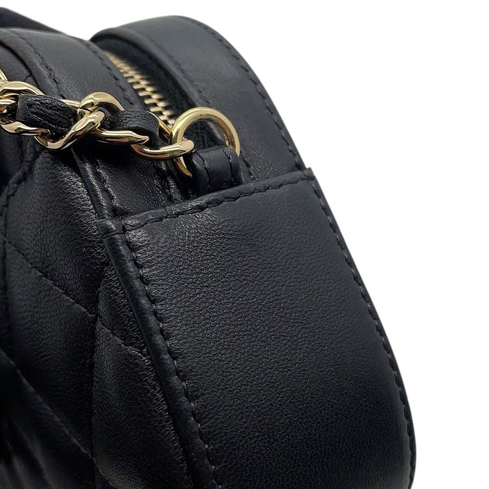 Chanel Chain Shoulder Bag Quilted CC Logo Caviar Leather Black — view 6