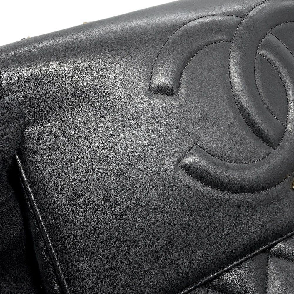 Chanel Chain Shoulder Bag Quilted CC Logo Jumbo CC Double Caviar Leather Black — view 8