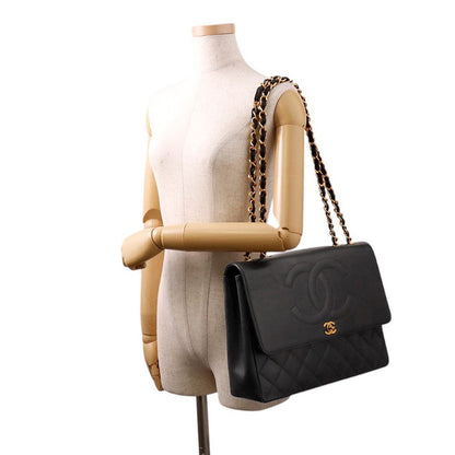 Chanel Chain Shoulder Bag Quilted CC Logo Jumbo CC Double Caviar Leather Black — view 4