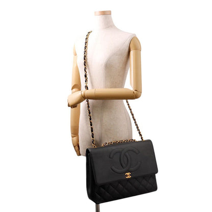 Chanel Chain Shoulder Bag Quilted CC Logo Jumbo CC Double Caviar Leather Black — view 5