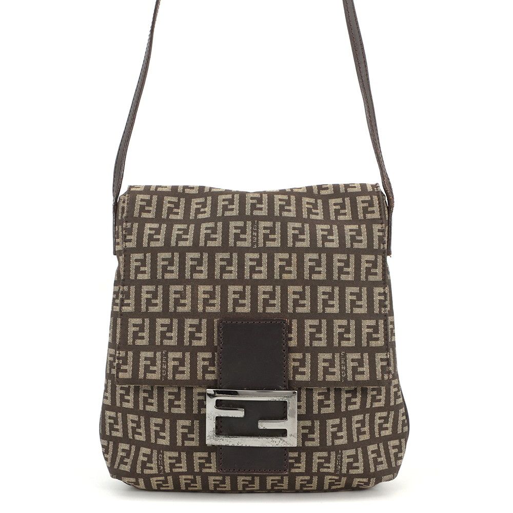 Fendi Shoulder Bag Zucchino Mamma Bucket Canvas Leather Zucca