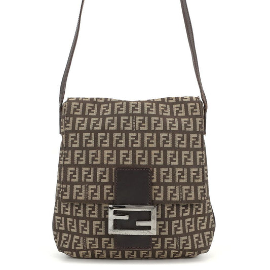 Fendi Shoulder Bag Zucchino Mamma Bucket Canvas Leather Zucca