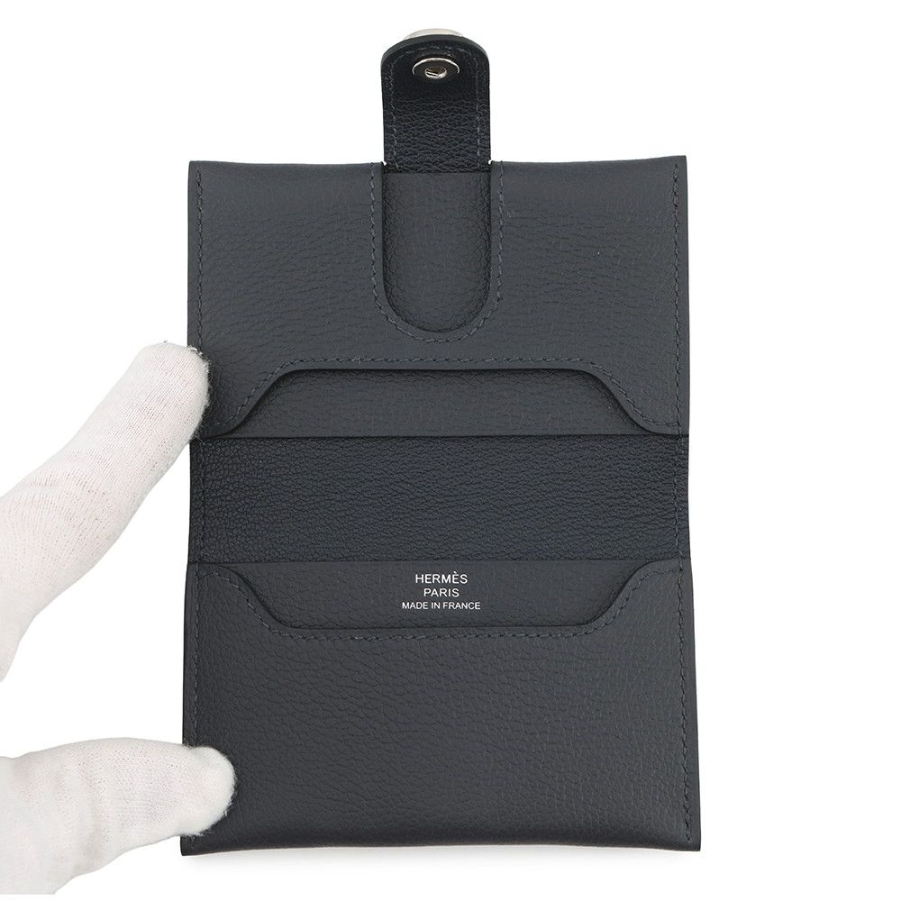 Hermes Card Case Canvas Silver Ever Color Business Holder — view 4