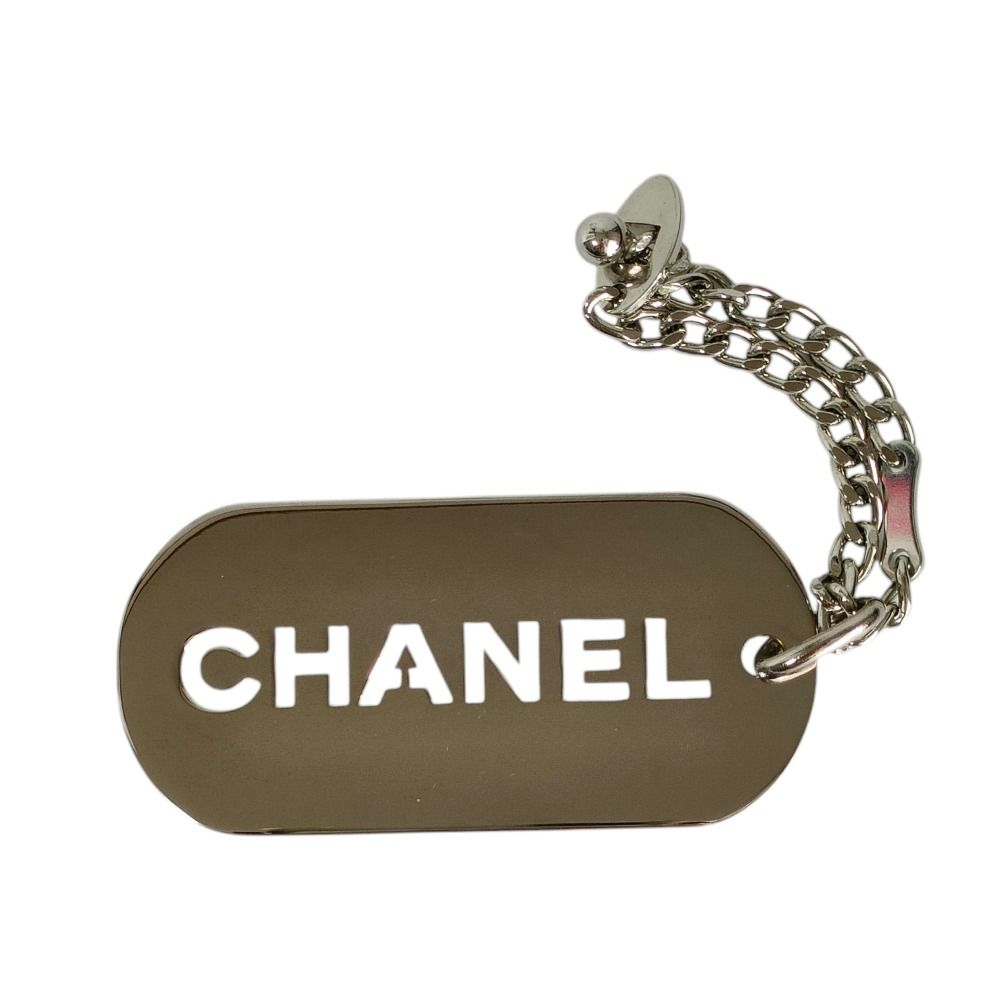 Chanel Logo Plate Dog Tag Key Holder Silver