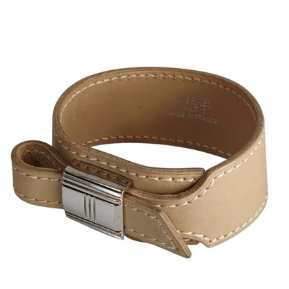 Hermes Artemis Leather Bracelet Bangle Beige — view 2