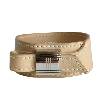 Hermes Artemis Leather Bracelet Bangle Beige