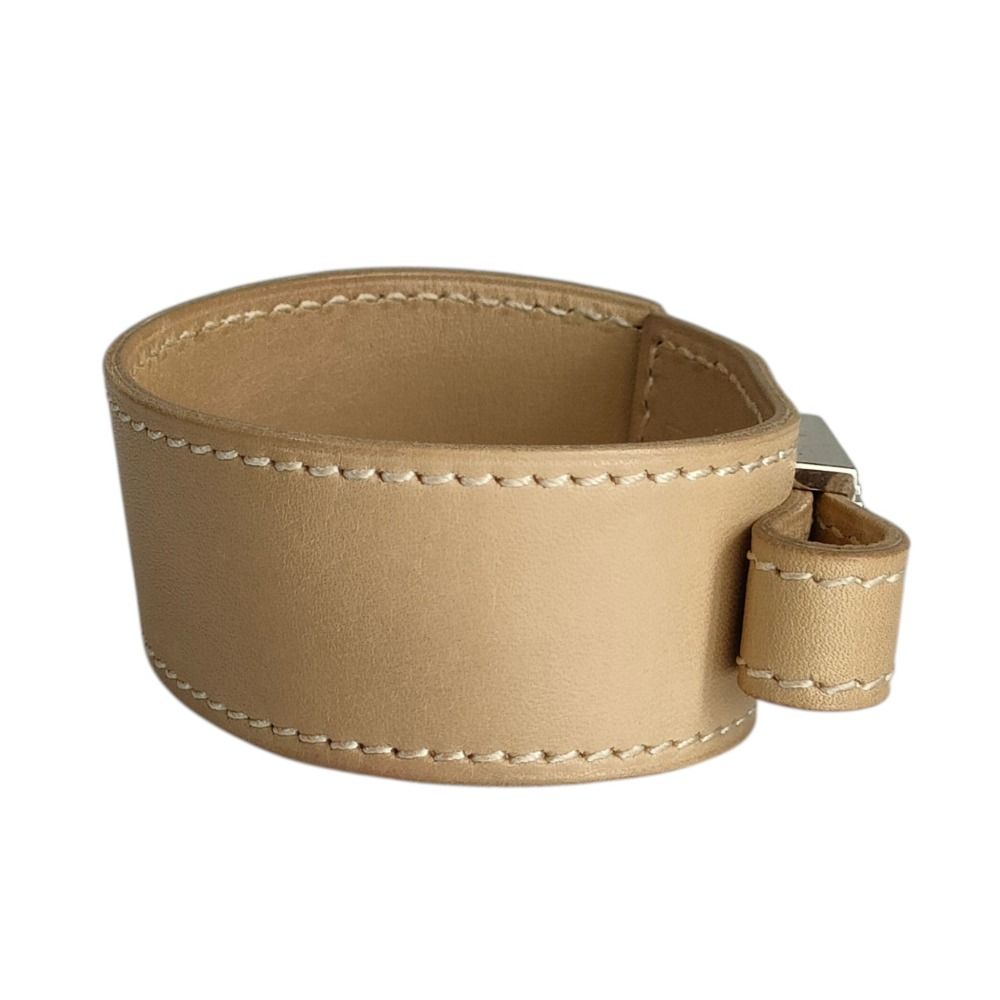 Hermes Artemis Leather Bracelet Bangle Beige — view 4