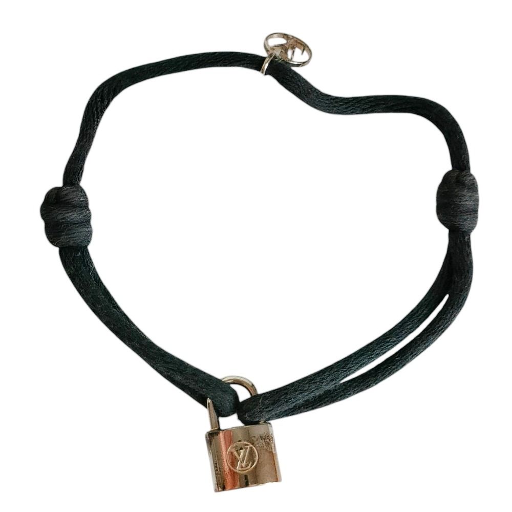 Louis Vuitton Cadena Charm Lockit Cord Bracelet 925 Navy Silver