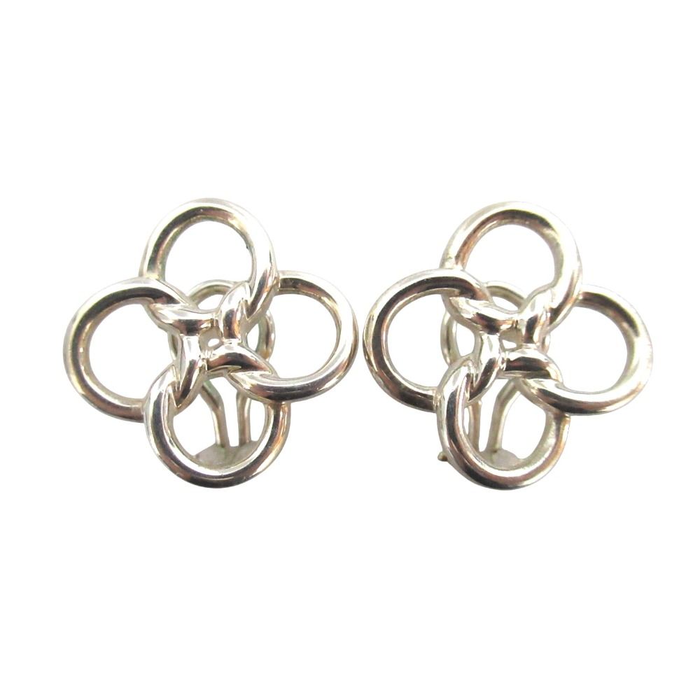Tiffany & Co Elsa Peretti Quadro Folio Clover Clip Earrings 925 Sterling Silver